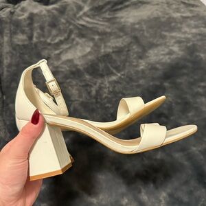 Aldo White Strap Block Heeled Sandal Size 8